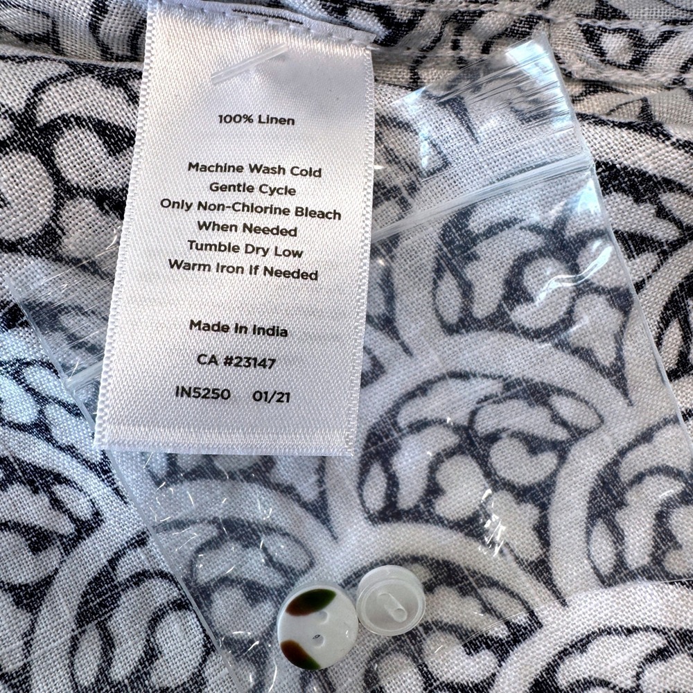 TALBOTS NEW 100% Linen Tunic Top XL Roll Tab Long Sleeve Navy White Tab Front - Picture 9 of 9
